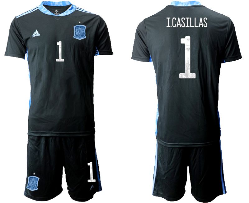 Men 2021 World Cup National Spain black goalkeeper #1 Soccer Jerseys1->spain jersey->Soccer Country Jersey